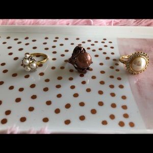 3 Piece Ring Set: Gold, Pearls, Copper